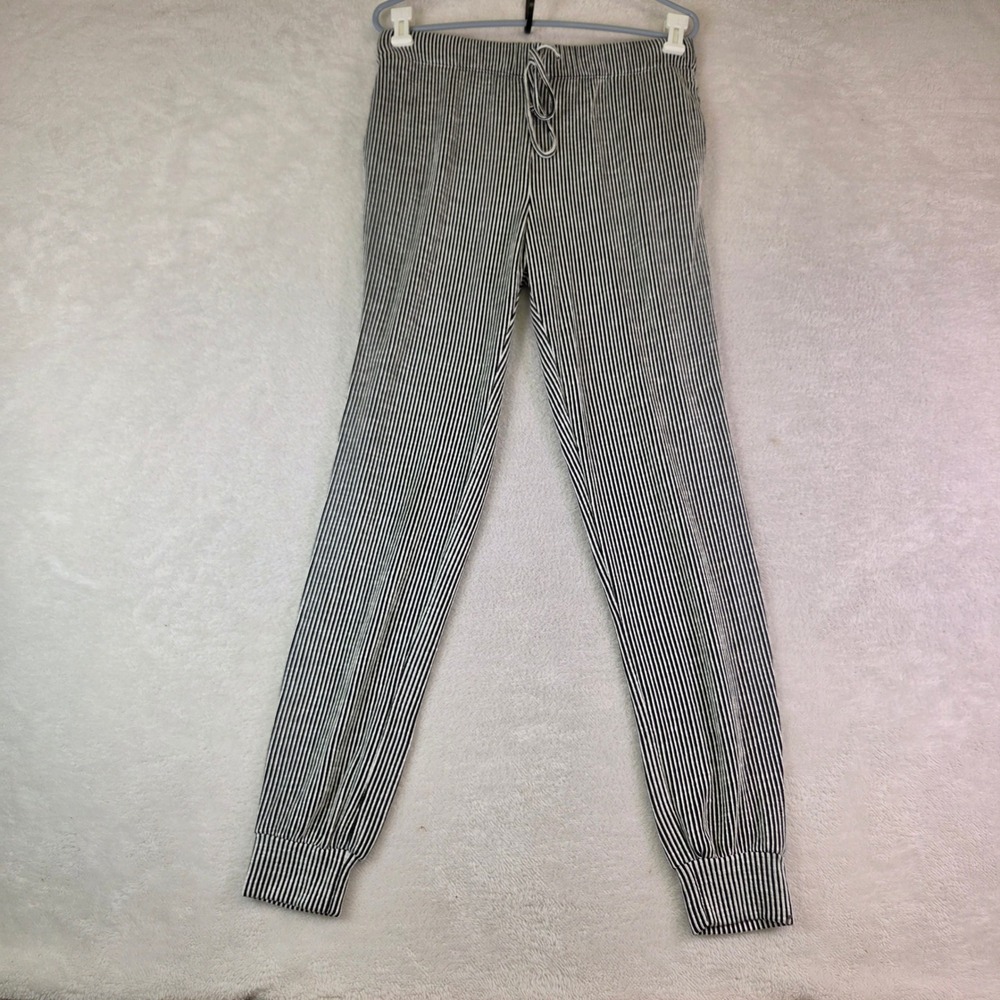 Olivia Rae Womens Black White Striped Joggers Drawstring Pockets Size L